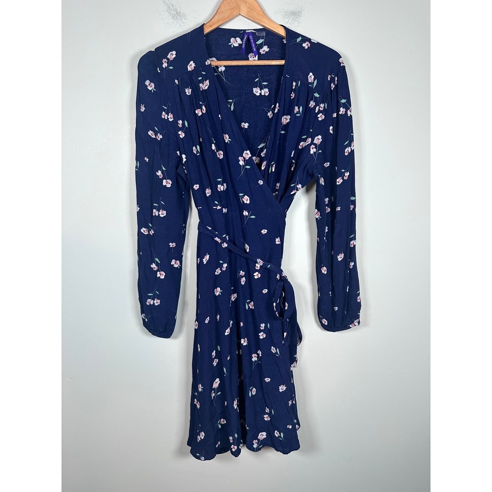 Seraphine Wrap Dress Women 8 Navy Blue Floral Maternity Cottagecore